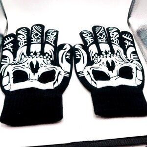Skull Print Goth Gloves-Black  Unisex New